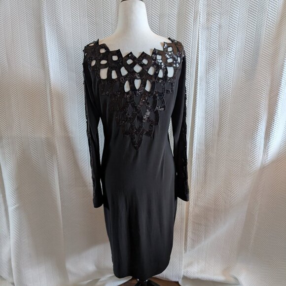 Joseph Ribkoff Long Sleeve Black Sequin Dress Size 10 Cocktail Wedding Guest - Picture 6 of 16